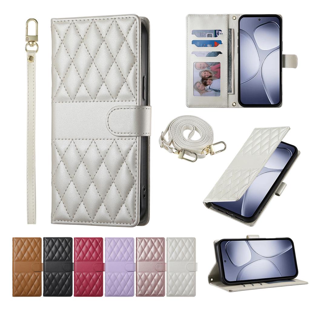 Crossbody Cards Solt Leather Wallet Case For Xiaomi POCO X7Pro X7 Pro X6 F7 F6 5G Grid Long Lanyard Book Flip Kickstand Cover