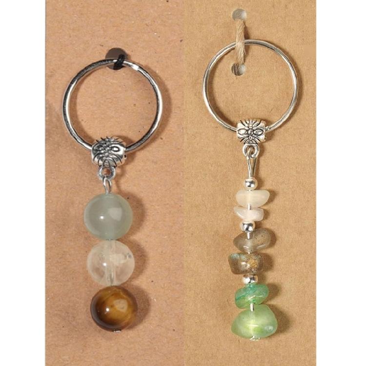 Natural Crystal Stone Keychain Green Chrysoprase Pink Moonstone Rose Quartz Beaded Healing Jewelry For Emotional Balance Gift