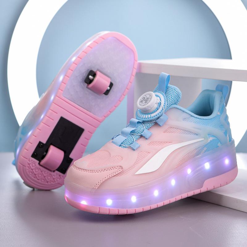 2 New children's runaway shoes, girls' automatic double-wheel skates with lights, men's luminous shoes