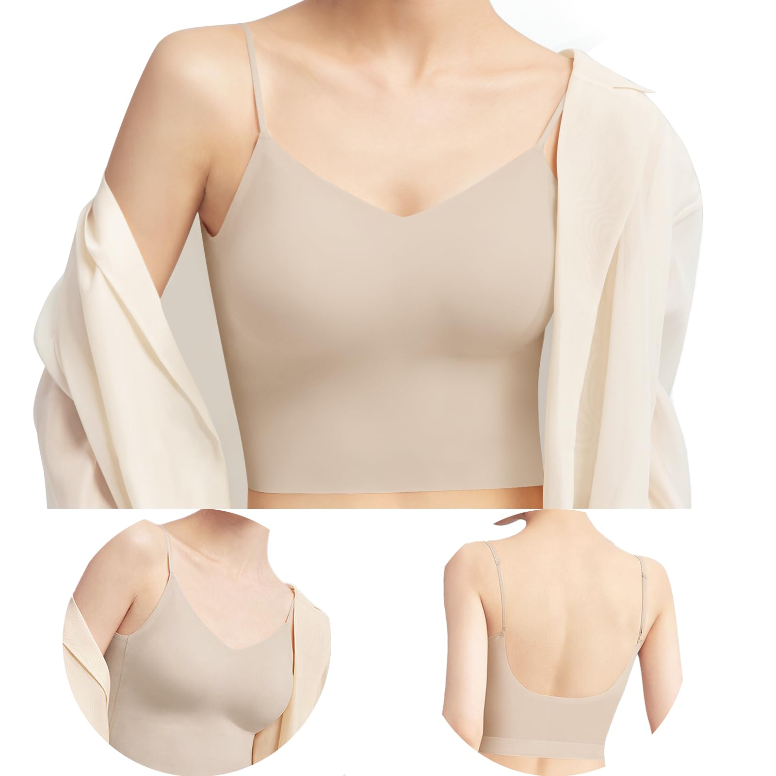 

Vehmia Бюстгальтер Нижнее белье для простого и мягкого с регулируемыми плечами Охлаждающий Однотонный Дышащий Женский Топ с V-образным вырезом, Майка, Костюмы, Чашки, Бретели, бежевый