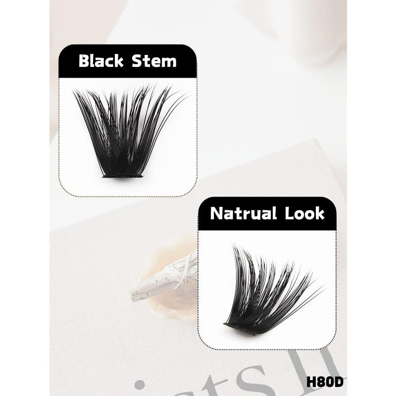 8-16mm Mixed Size D-Curl Design 80D Russian Curl False Eyelashes, Natural Soft Fluffy Cluster Fake Lashes, Wispy Smoke Effect DIY Lashes