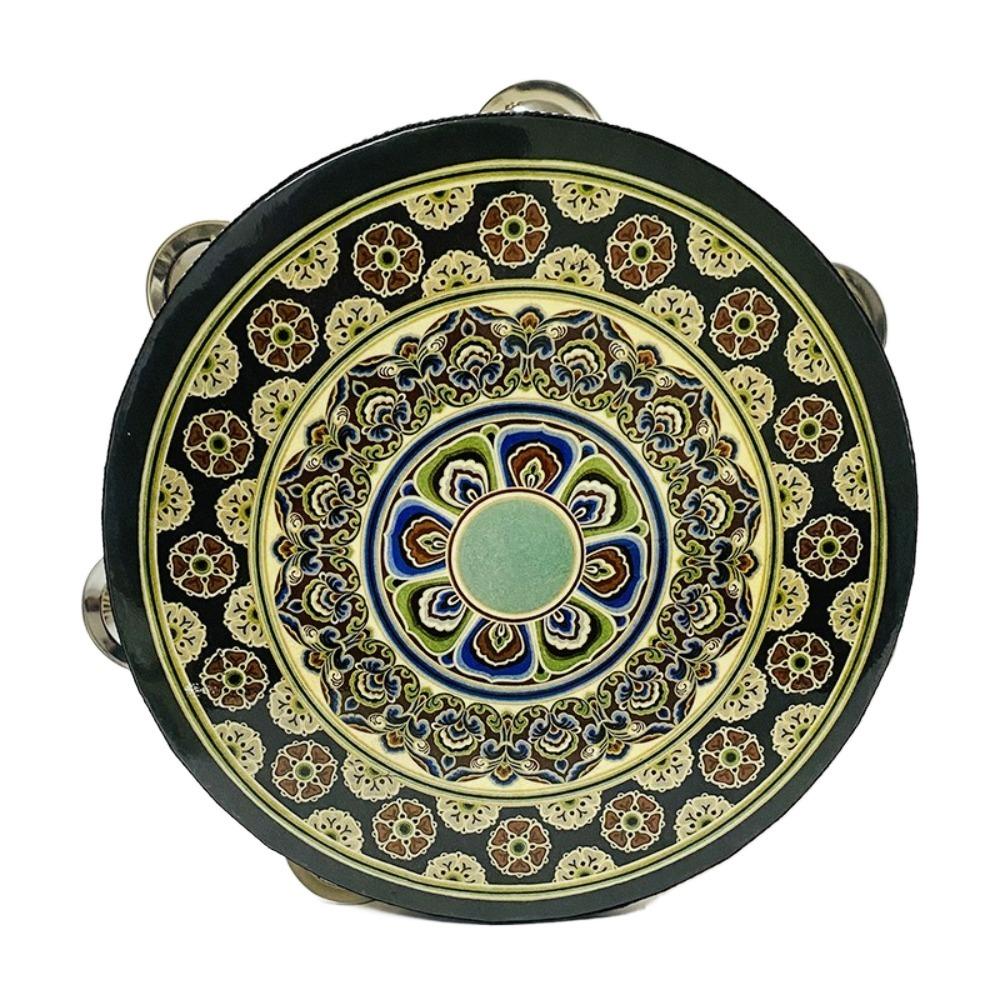 Chinese Style Tambourine Handbell 8 Inch Music Percussion Instrument Ethnic Floret Hand Drum  Kids