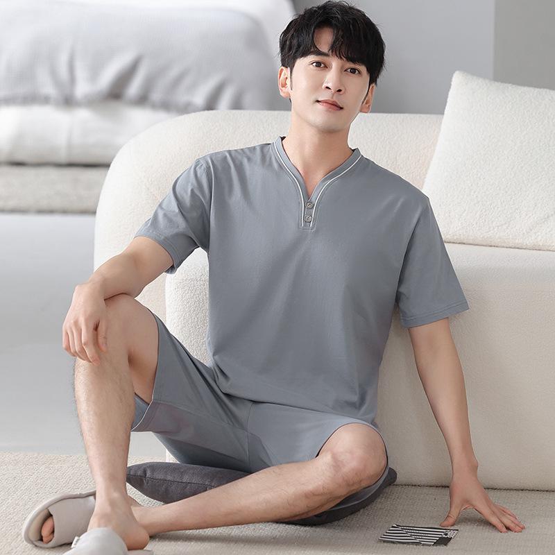Men's Summer Modal Pajama Set - V-Neck, Short Sleeve & Shorts Combo, Wear Indoors or Out