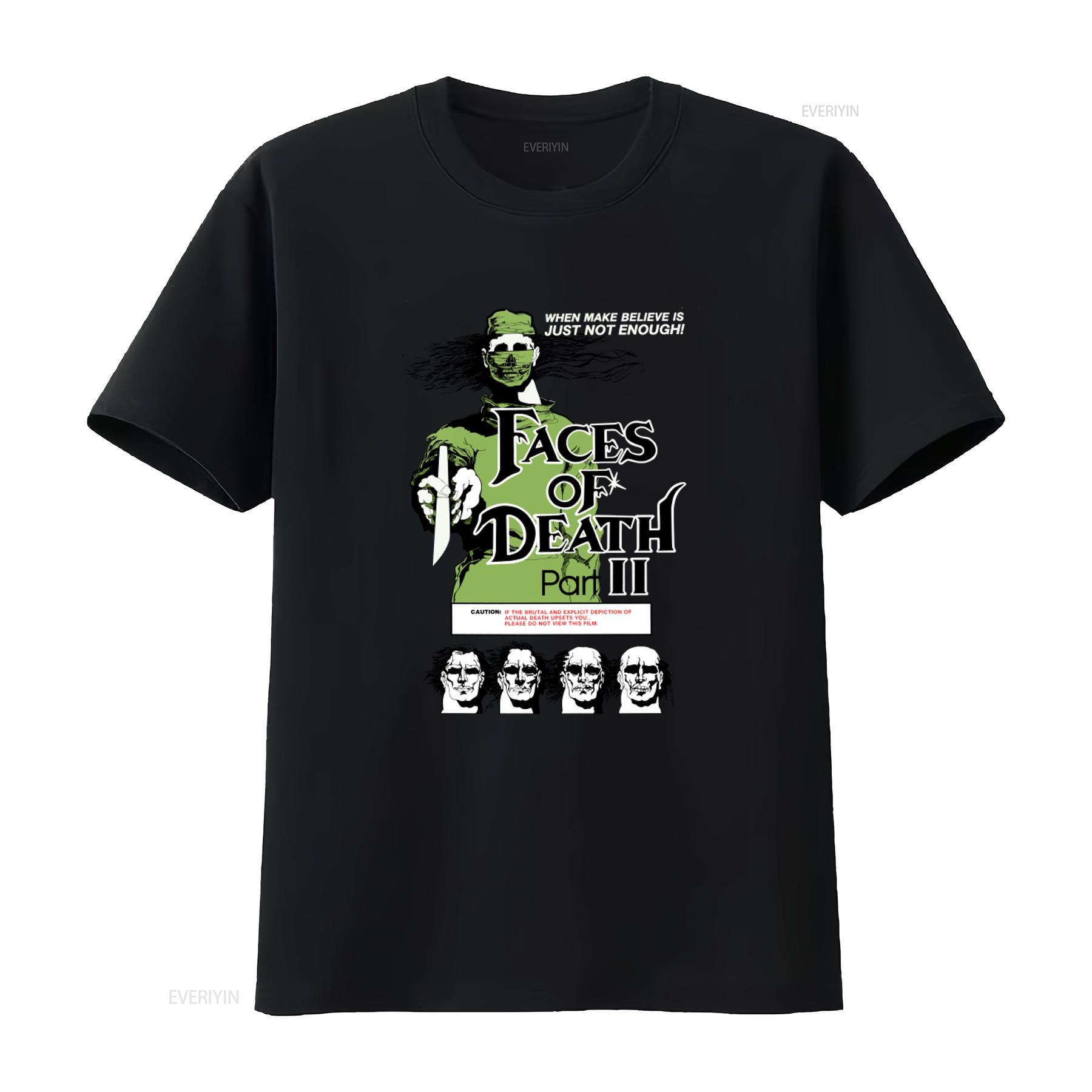 

Faces of Death Part III T Shirt Horror Movie Inspired with Knife Wielding Figure and Warning Label Perfect for Fans vintage 4XL