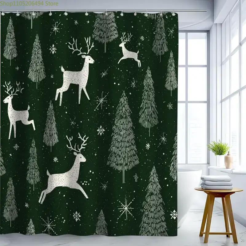 1pc Bathroom Shower Curtain, Christmas Market Theme, Christmas Shower Curtain, Includes 12 Hooks, 70.87*70.87inch Bathroom Cur