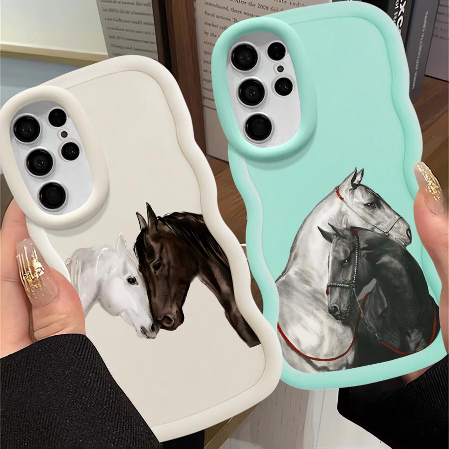 White Black Horse Case for Samsung Galaxy S20 FE S23 Plus A26 S22 Ultra S21 S24 S25 A25 Soft Phone Cover A54 A55 A35 A24 A36 A34