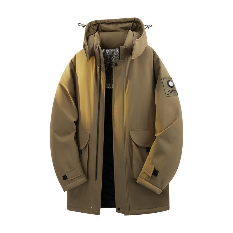 Men in winter cotton clothes, thickened hooded jacket, neutral wind brand medium and long tooling cotton-padded men