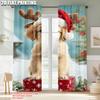 2Pcs,2D Plane Printing Popular Curtain Panels Merry Christmas Puppy Gift Polyester Easy Install (Without Rod) Decorations For