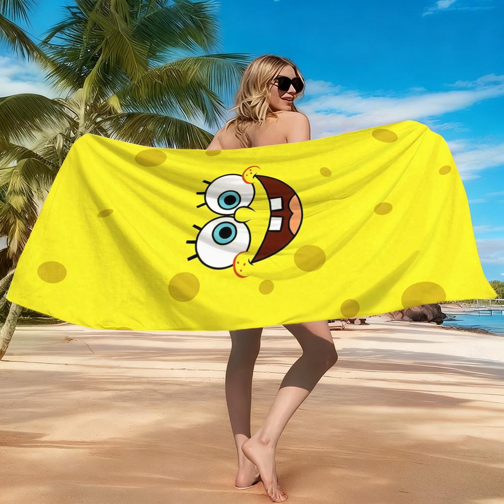 SquarePants Big Smiling Face Yellow Porous Background Vertical Quick Dry Beach Towel Cartoon Shower Towel For Children