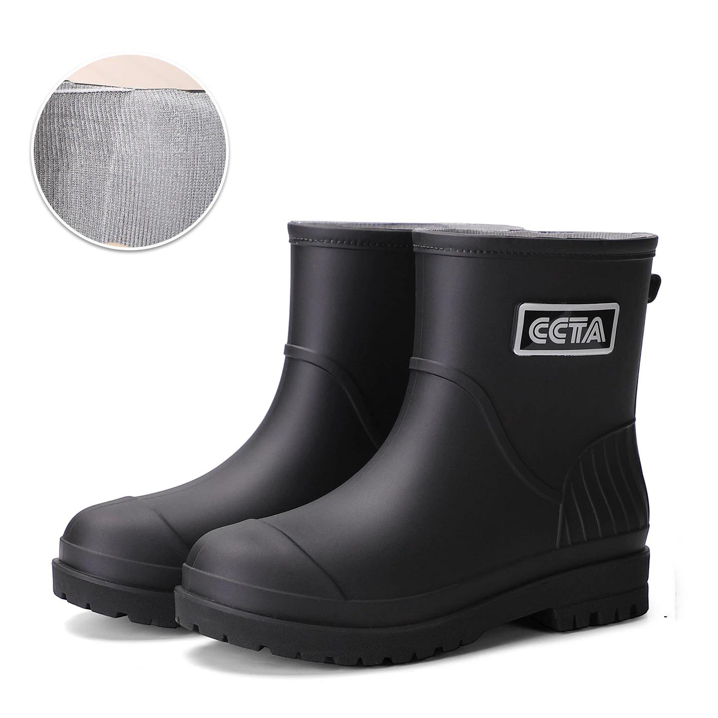 Kids Waterproof Rain Boots Non-Slip Short Wellies With Mesh Lining Toddler Rubber Rain Shoes For Boys & Girls 35 чёрный