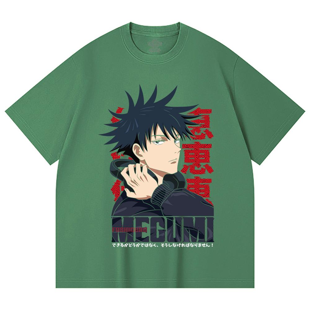 230 Gsm 100% Cotton Jujutsu Kaisen V38 Megumi Print Unisex Heavy Cotton T Shirt