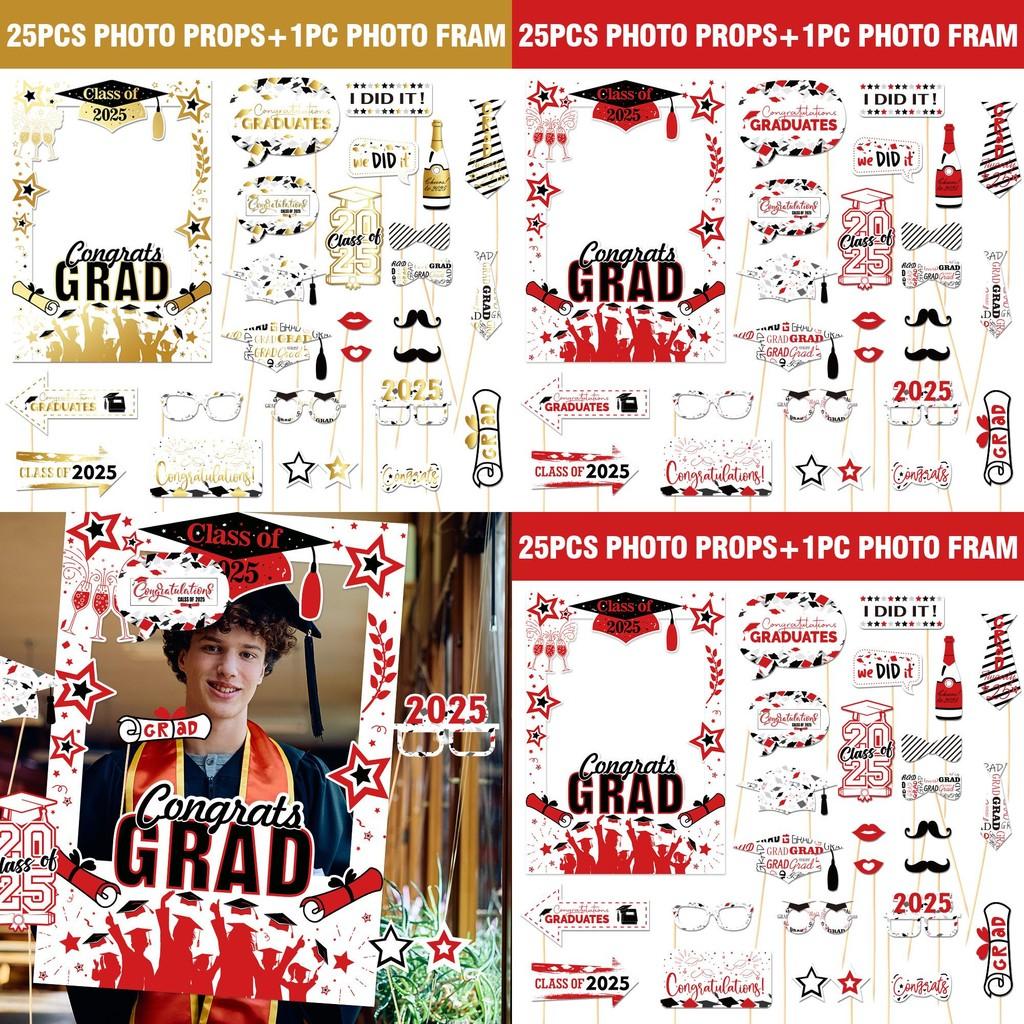 Graduation Photo Booth Props Set With 26pcs Paper Handheld Frames For Party Decorations
