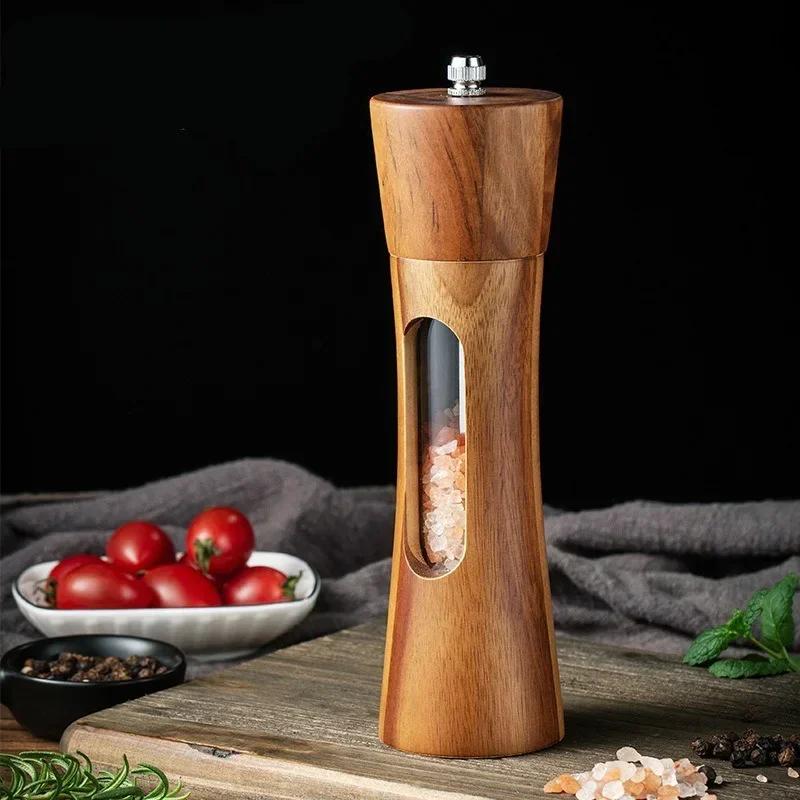 Wooden Manual Pepper Grinder Adjustable Coarseness Spice Salt Grinder Sturdy Salt Pepper Mill with Ceramic Grinding Cores
