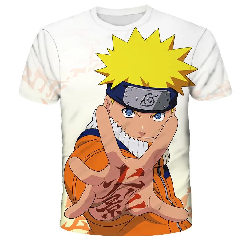 Summer Men's Japanese Anime Naruto 3D Printed T-shirt Children's Street Leisure Sports Large Top