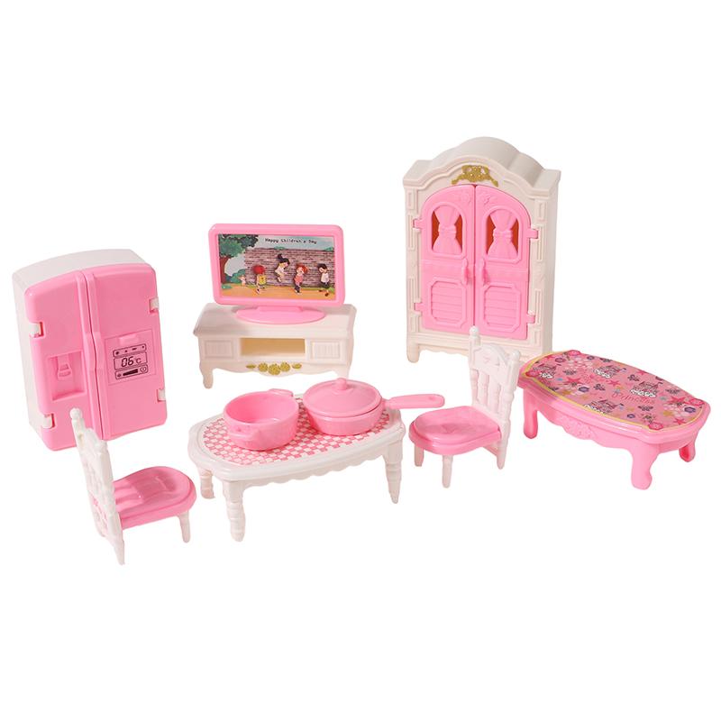 4/7/10/11Pcs Miniature Dollhouse Furniture Accessoies Kid Toys Kitchen Bedroom Living Room Bathroom Cooking Things For Doll Game