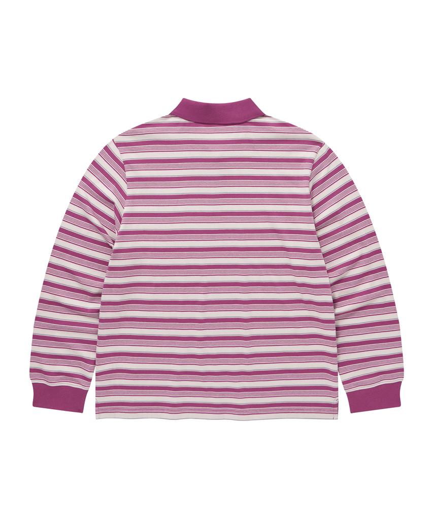 COVERNAT WOMAN Striped Collar Long Sleeve Magenta
