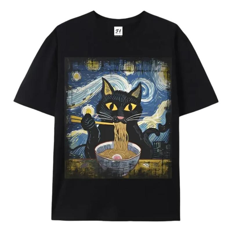 Camiseta Starry Night Cat Ramen S разноцветный