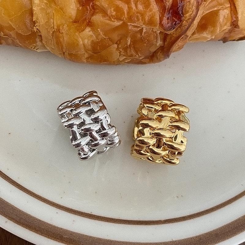 18K Gold Plated Woven Chain Ring, Stainless Steel Wide Band Statement Ring, Fashion Jewelry for Women