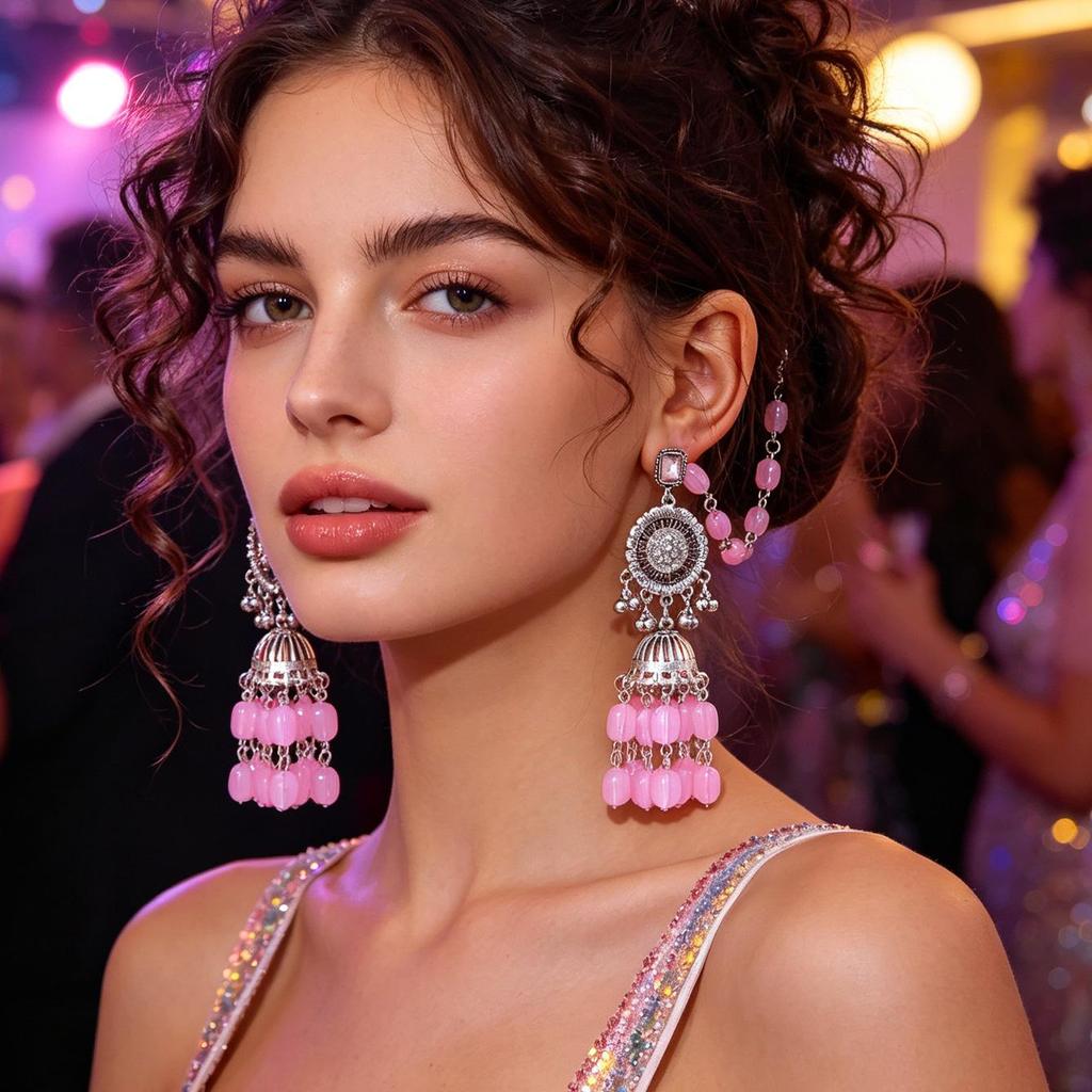 Bohemian Rhinestone Flower Tassel Earrings - Exaggerated Ethnic Style with Bells