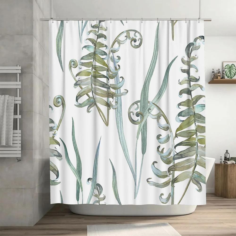 Green Foliage Shower Curtain Waterproof Home Decor Bathroom Accessories Leaf Print Bathtub Curtain