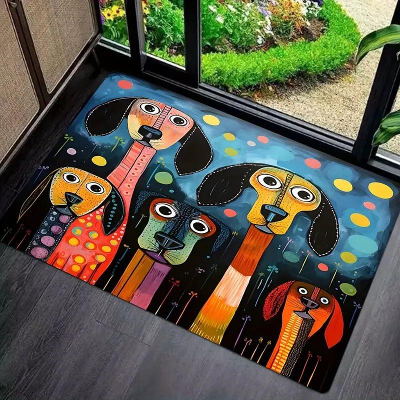 Pet Theme Door Mat With Cute Sloth Corgi Dog Cartoon Patterns Soft Decorative Entryway Rug For Home Indoor  Pet Lovers Decor