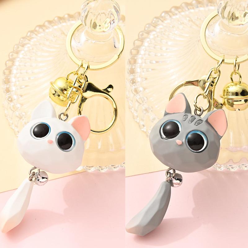 Kreativer Schlüsselanhänger mit Katzenkopf und großen Augen im Cartoon-Stil, süßer Katzenkopf-Anhänger, langlebig, exquisiter 3D-Schlüsselring, zum Aufhängen an ein Paar