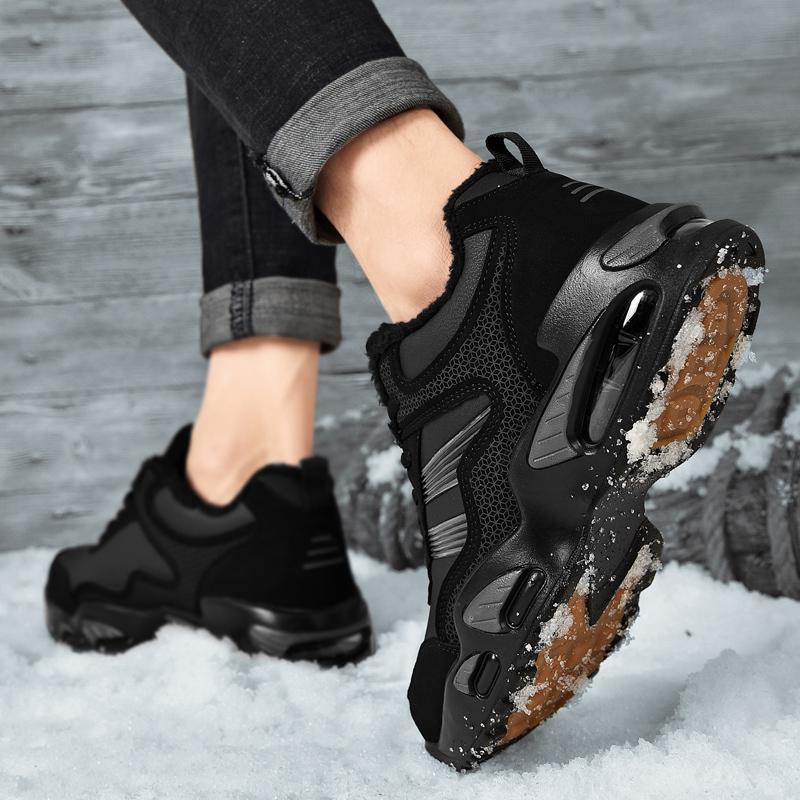 Men's Shoes Black Red Cushion Elastic Fashion Casual Shoes Winter Outdoors Cotton Shoes Warm Waterproof Antiskid Plush Sneakers