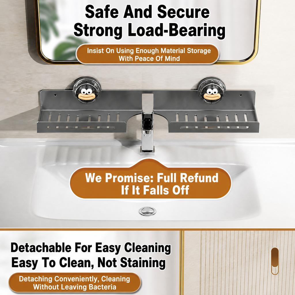 Suction Cup Storage Rack Wall Mounted No-Drill Bathroom Kitchen Drainage Organizer Carbon Steel