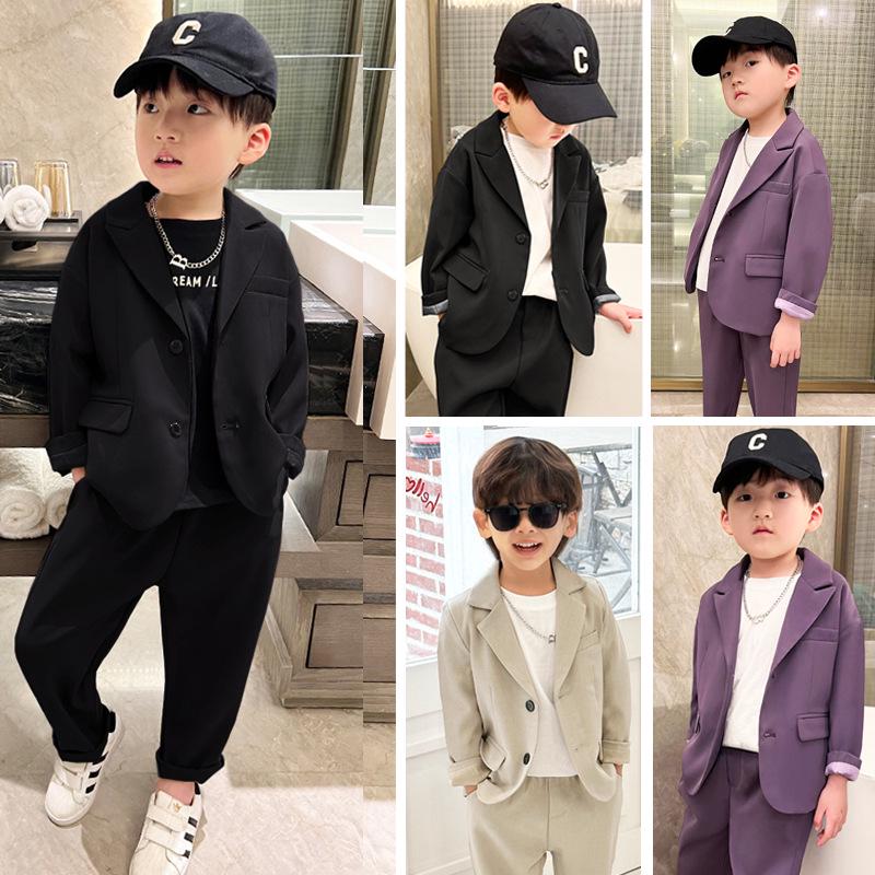 Set Tuxedo Elegant de Primăvară/Toamnă pentru Băieți - Costum Stil Coreean pentru Băieți cu Flori și Modă de Podium