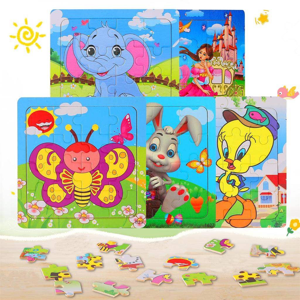 Bacolos Wooden Jigsaw Puzzle for Children Ages and and for Montessori Puzzle, 16-Piece Animal-Shaped 3, 4, 5, Seniors, Education.