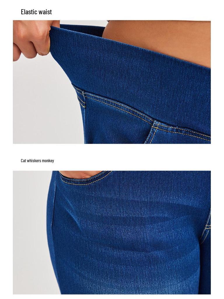 Cross-Waist Plus Size Skinny Jeans with Butt-Lifting Pockets & Monkey Wash