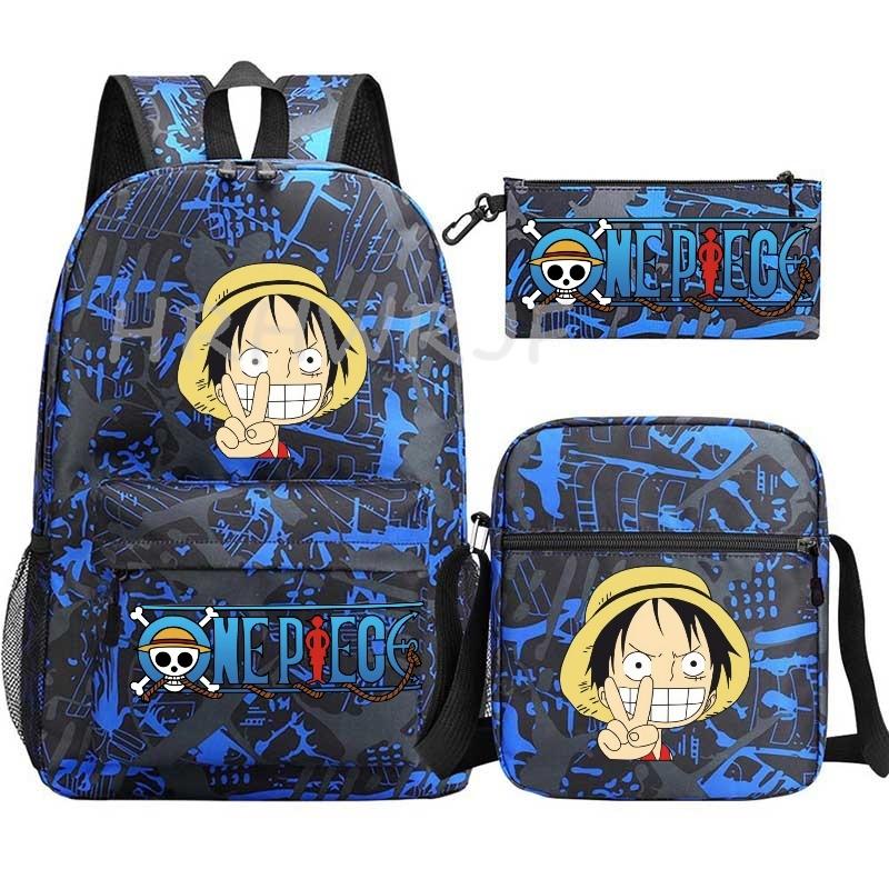 Anime ONE PICEC Backpack Monkey D Luffy Capacity Casual Student SchoolBag 3pcs Lightweight Women Men Travel Casual Mochilas