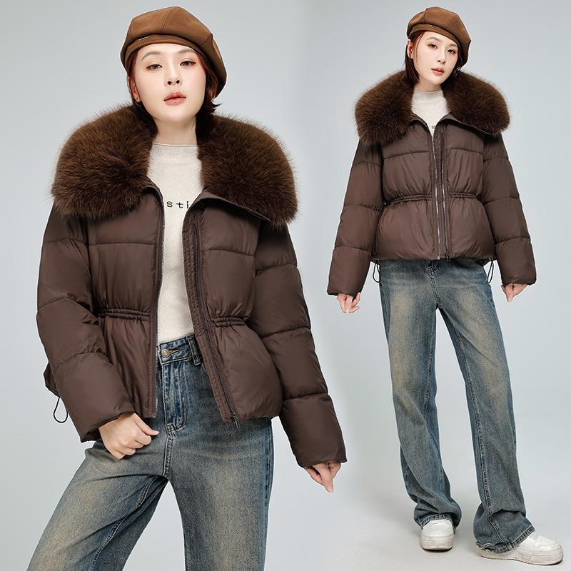 Women’s Short Big Fur Lapel Drawstring Warm Winter Jacket