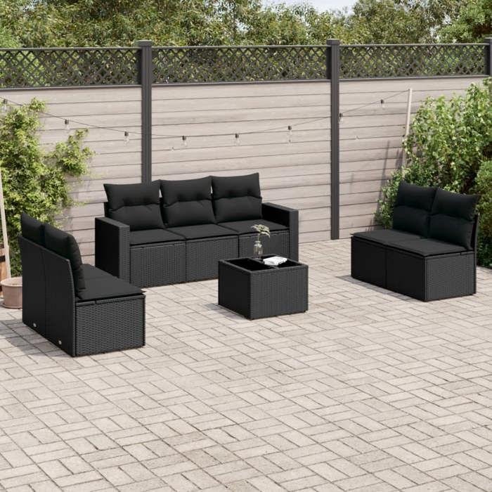 VidaXL Salon de jardin 8 pcs avec coussins noir résine tressée 3251172