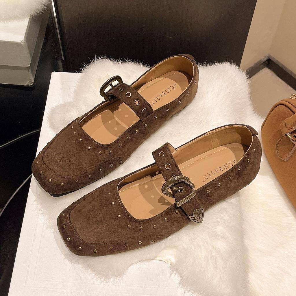 Niche Retro Flat-soled Single Shoes Women's 2025 Autumn New Square Head Shallow Mouth Mary Jane Women's Shoes with Skirts and Evening Shoes