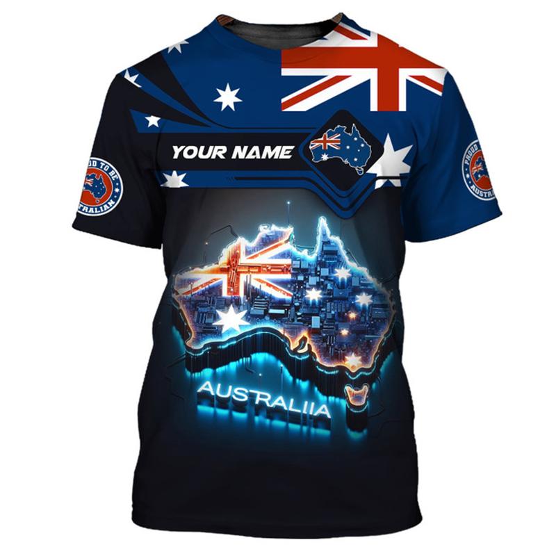 Custom Name Australia Flag Map Graphic T Shirt For Men Women Summer Casual Short Sleeve Tee Australian Animal T Shirt Kids Tops