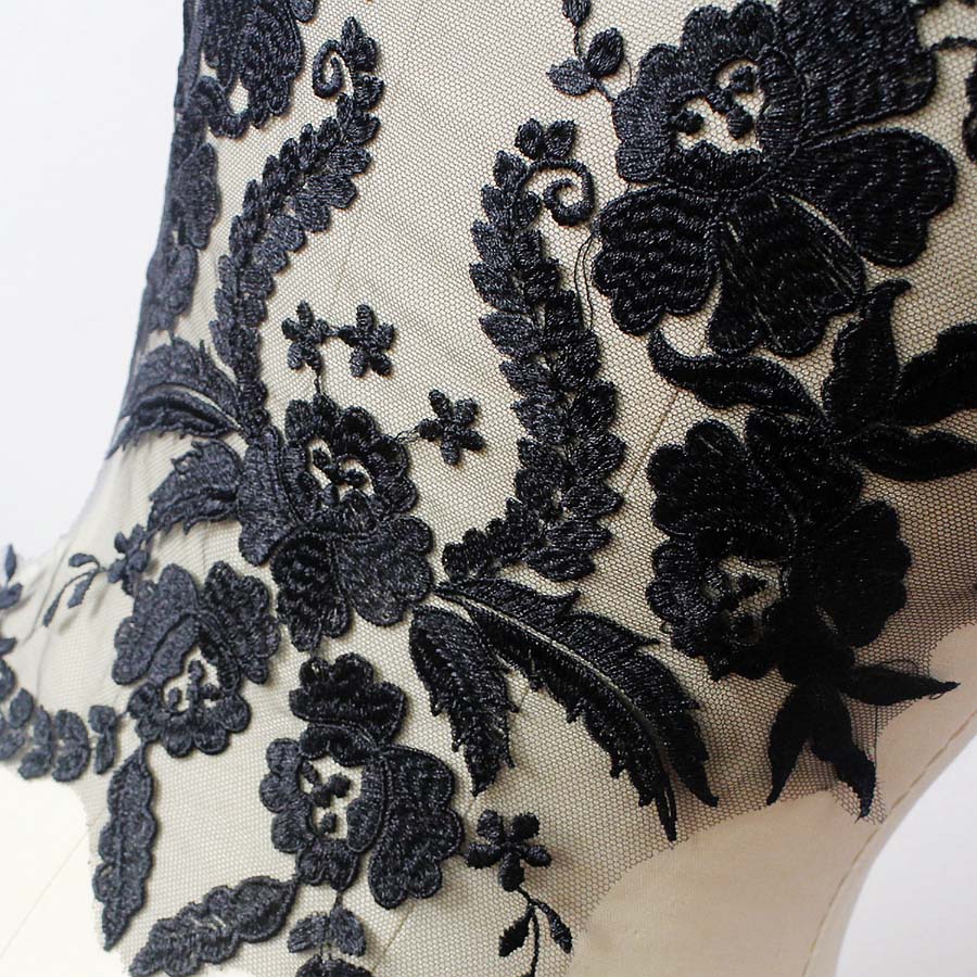 1Pcs White Black Lace Applique Handmade Beads Wedding Dress Decoration DIY Collar Lace Patch