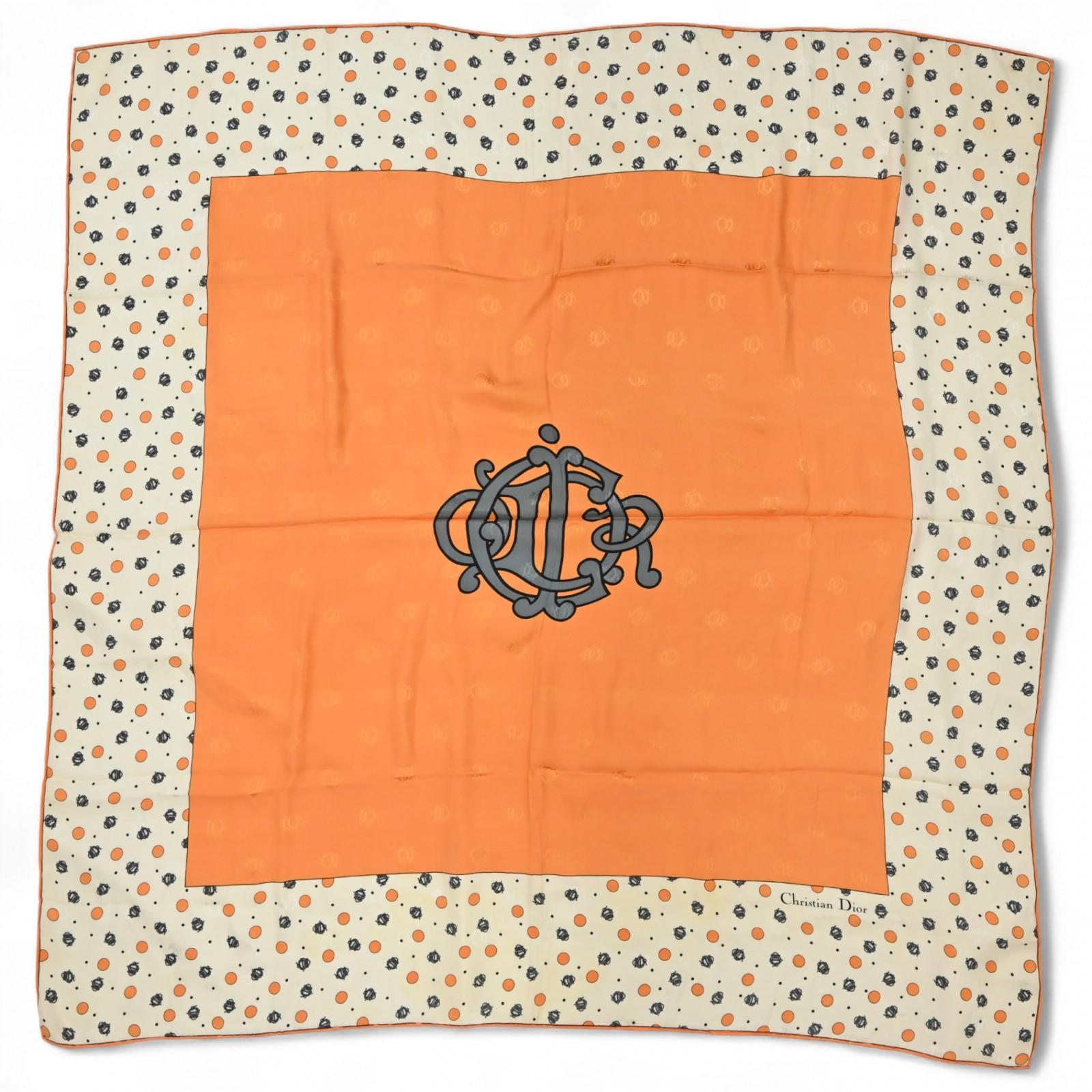 

Auth DIOR Emblem Logo Scarf Large Dot Orange di1512cc Used