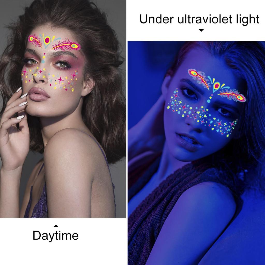 Neon Fluorescent Butterfly Tattoo Stickers Halloween Masquerade Tattoo Stickers Mexican Day of The Dead Mask Tattoo Stickers
