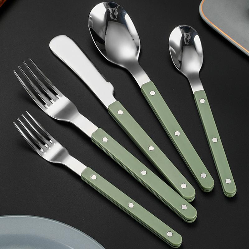 5pcs ABS Handle Rivets Stainless Steel Cutlery Set Western Tableware Serving Spoon Knife Fork Teaspoon Kitchen Flatware