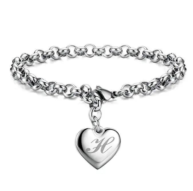 925 Sterling Silber Fein 26 Buchstaben Damen Herren Kette Armband Charm Herz Niedlich Hochzeit Persönlichkeit Schmuck Dame Geschenk Party 20cm