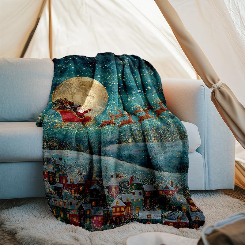 Christmas Santa Claus Theme Printed Blanket - Perfect for Couch, Bed, Travel & Outdoor Use | Machine Washable, Cozy & Durable.