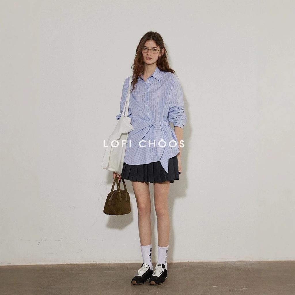 Design striped strap shirt women's spring and summer new temperament versatile long-sleeved top