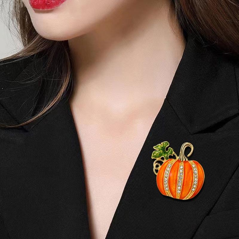 Lucky Pumpkin Brooch Pin Secure Safety Clasp Lightweight Alloy Jewelry For Costume Parties Office Wear Festive Event