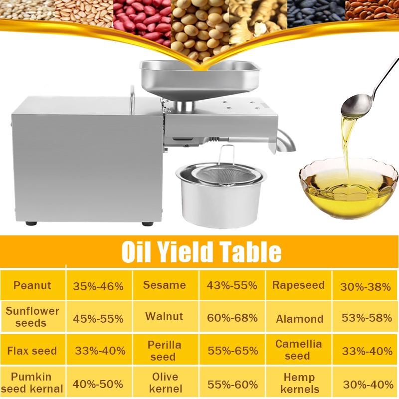Peanut/Olive Oil Maker Use Sesame/Almond/Walnut Household Oil Presser 304 Stainless Steel Oil Press Machine