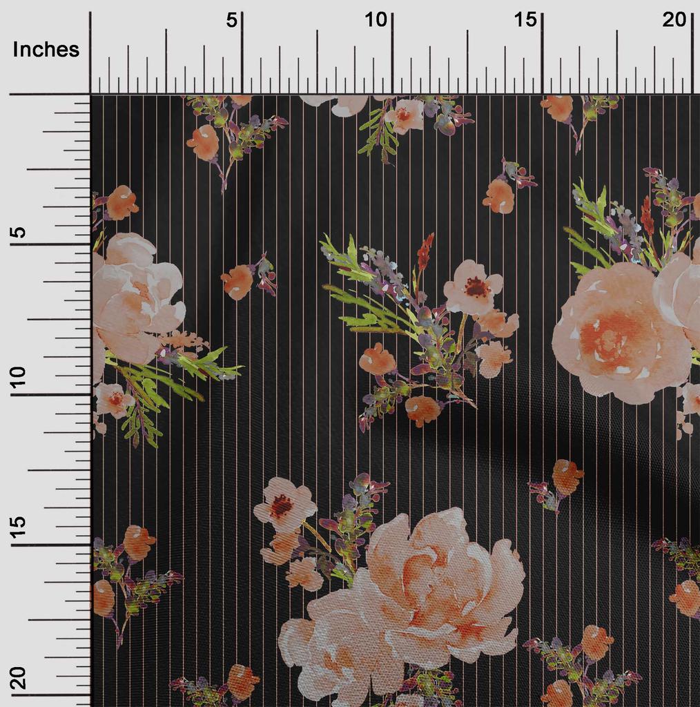 oneOone Baumwoll-Flex-Stoff Streifen|Aquarell Blätter & Pfingstrose Blumendruck Nähstoff BTY 40 Zoll