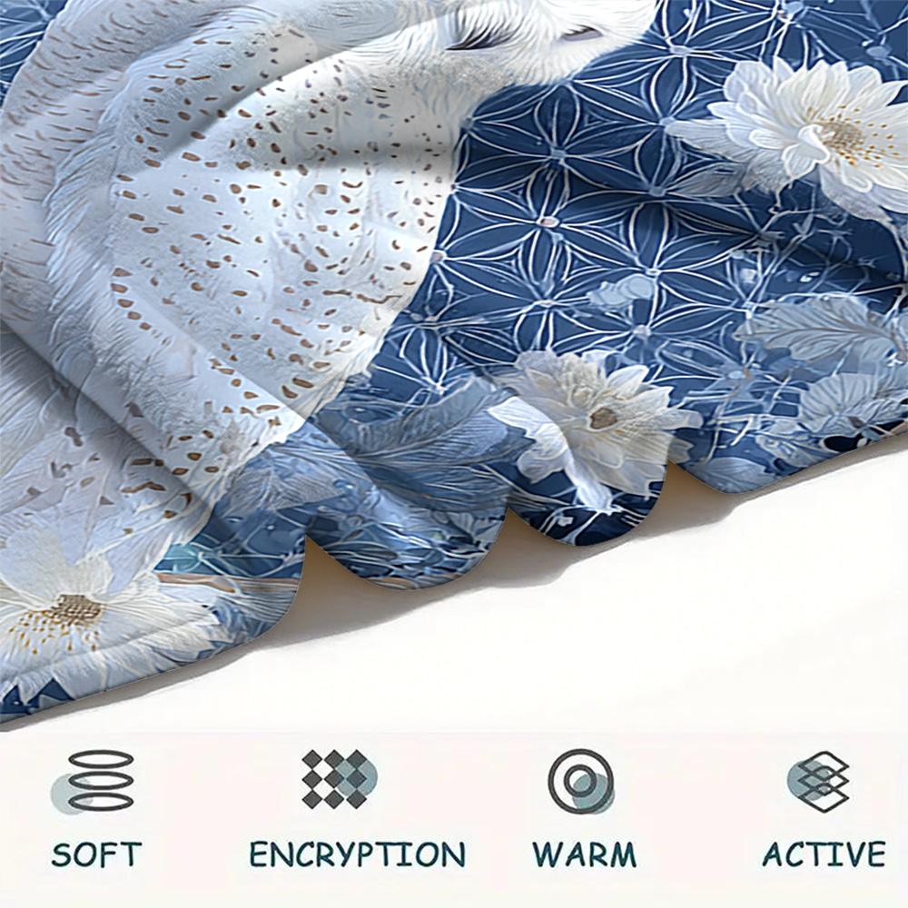 Snowy Owl Print Flannel Blanket, High quality Comfortable for All Seasons, Home Decor, Warmth and Comfort, Perfect for Christmas Gifts