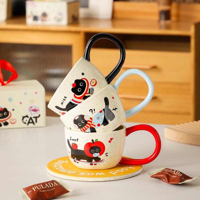 Cute Kitten Mug Breakfast Office Women Apple Cup Couple Gift Creative High Value Ceramic Water Cup