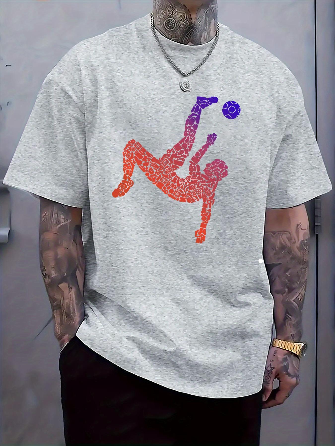 Soccer Player Dynamic Action Print T-shirt - Vibrant Red & Purple Graphic XXL