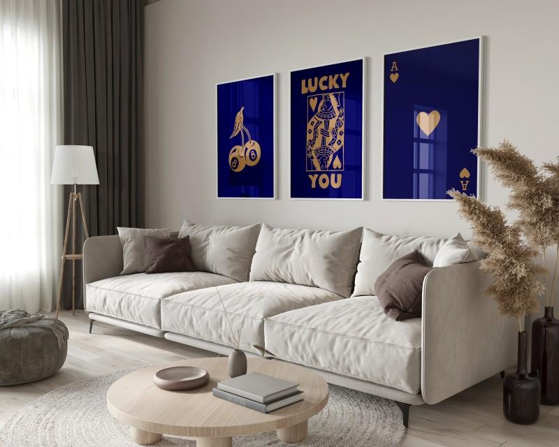 

3pcs Trendy Retro Wall Art Posters Set Lucky You Aesthetic Queen of Hearts Canvas Paintings Ace Card Queen Funky Pictures Decor 3pcsx20x30cm